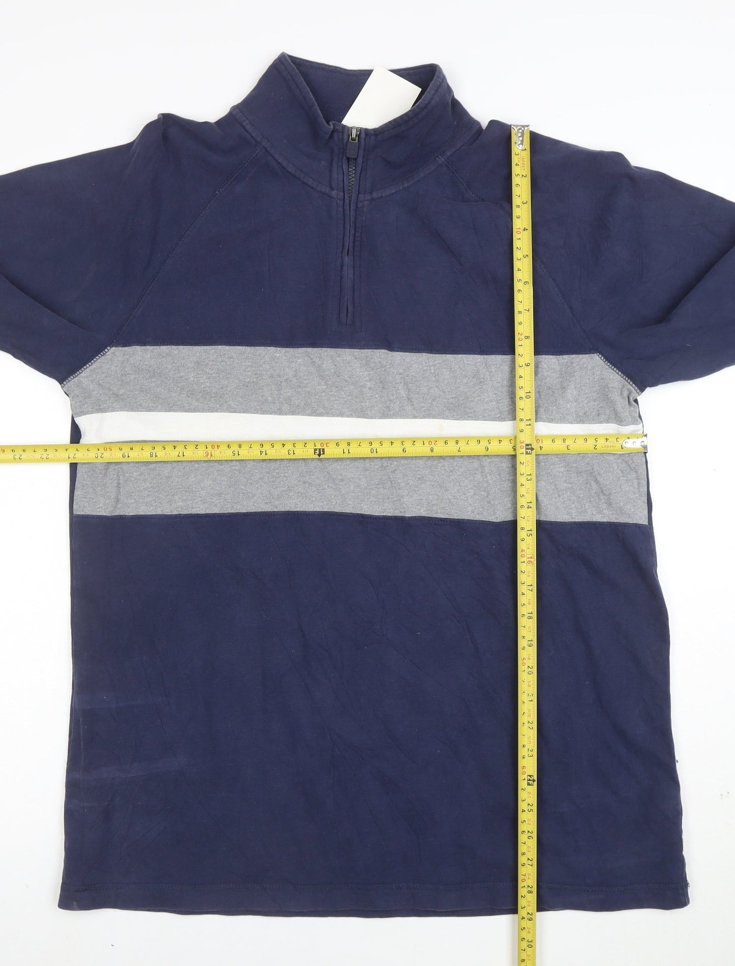 Chaps Men's Blue 1/2 Zip Striped Cotton Sweatshirt Size L
