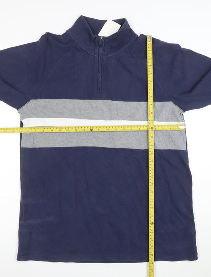 Chaps Men's Blue 1/2 Zip Striped Cotton Sweatshirt Size L