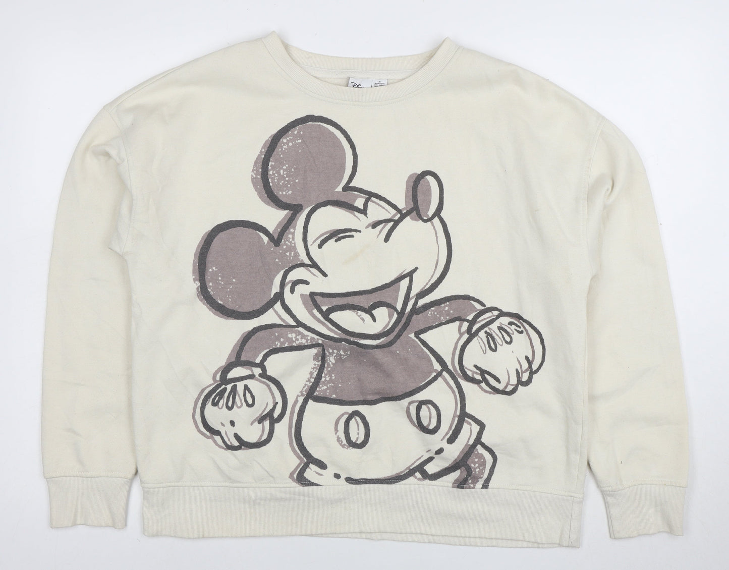 Disney Womens Beige Mickey Mouse Pullover Sweatshirt Size M 12/14