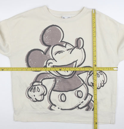 Disney Womens Beige Mickey Mouse Pullover Sweatshirt Size M 12/14