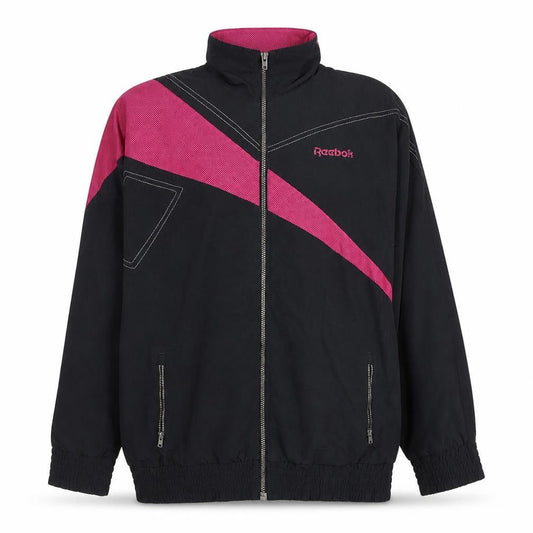 Reebok Women’s Black & Pink 90s Bomber Jacket Size L Full Zip Retro Sportswear