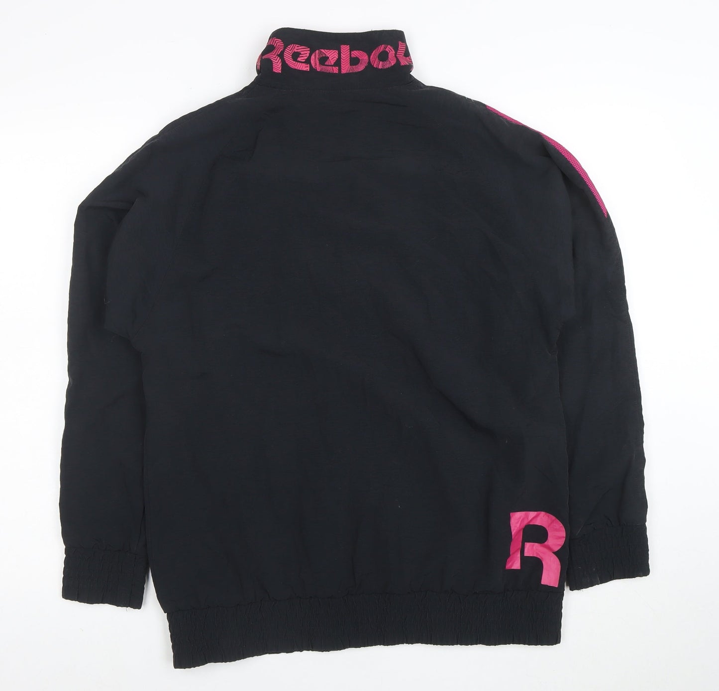 Reebok Women’s Black & Pink 90s Bomber Jacket Size L Full Zip Retro Sportswear
