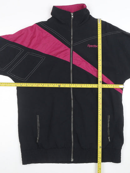 Reebok Women’s Black & Pink 90s Bomber Jacket Size L Full Zip Retro Sportswear