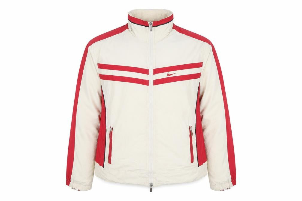 Nike Women Beige Red 2XL Windbreaker Jacket Full Zip Sports Style