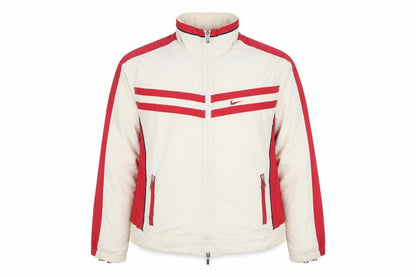 Nike Women Beige Red 2XL Windbreaker Jacket Full Zip Sports Style