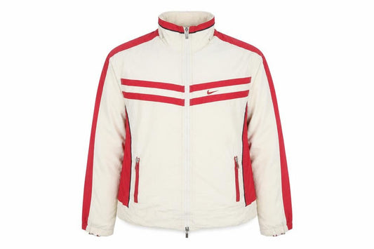 Nike Women Beige Red 2XL Windbreaker Jacket Full Zip Sports Style