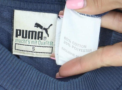 Puma Mens Blue Small Pullover Logo Sweatshirt Vintage Style
