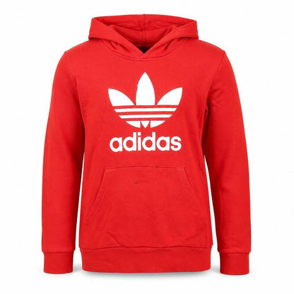 Adidas Boys Red Pullover Hoodie 13-14 Years Cotton Blend Logo Print