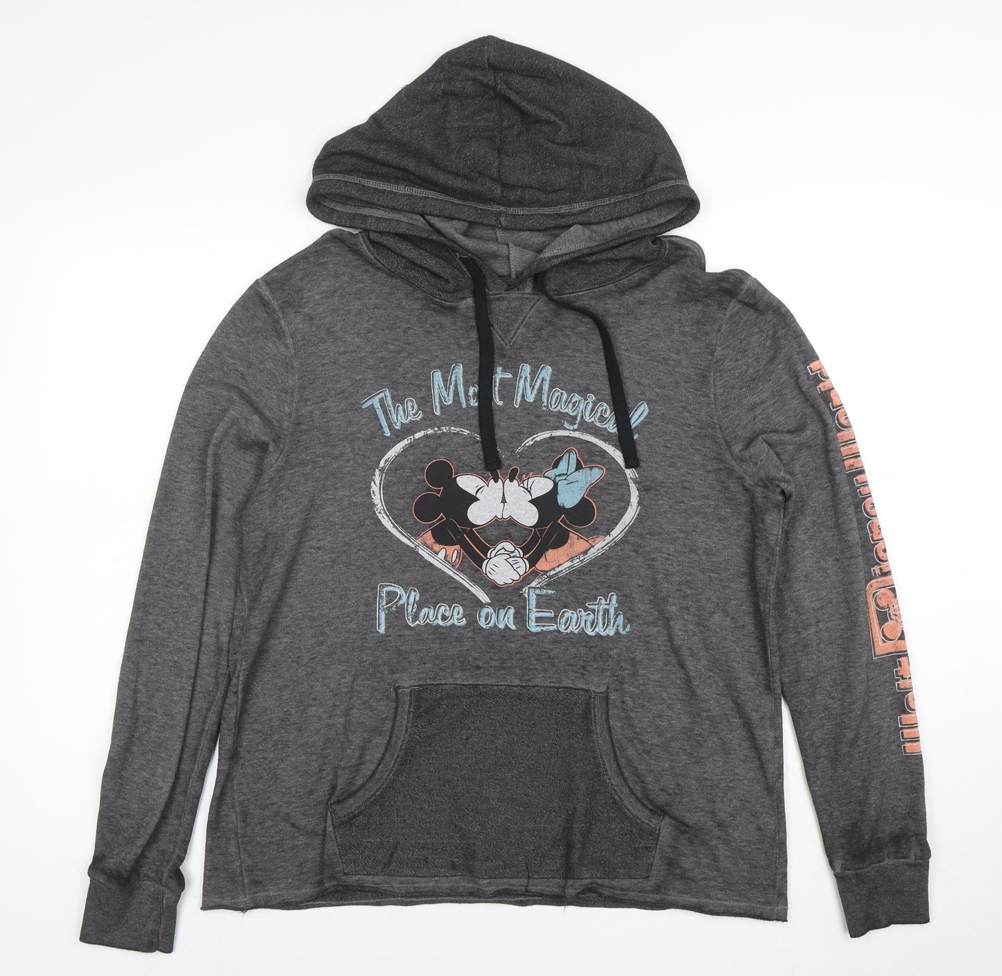 Disney Womens Grey Pullover Hoodie Mickey & Minnie Medium