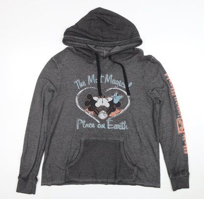 Disney Womens Grey Pullover Hoodie Mickey & Minnie Medium