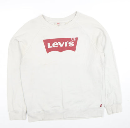 Levi's Womens White XS Pullover Sweatshirt Logo Cotton Blend
