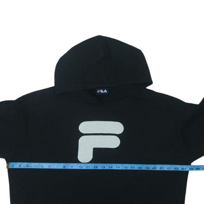 FILA Womens Black Pullover Hoodie L Logo Fleece Sweatshirt