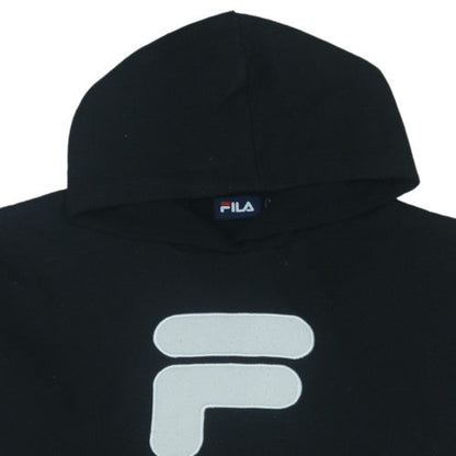 FILA Womens Black Pullover Hoodie L Logo Fleece Sweatshirt