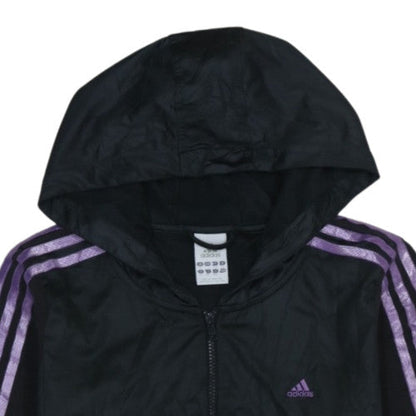 Adidas Womens Black Purple Full Zip Hooded Sweatshirt Size 16