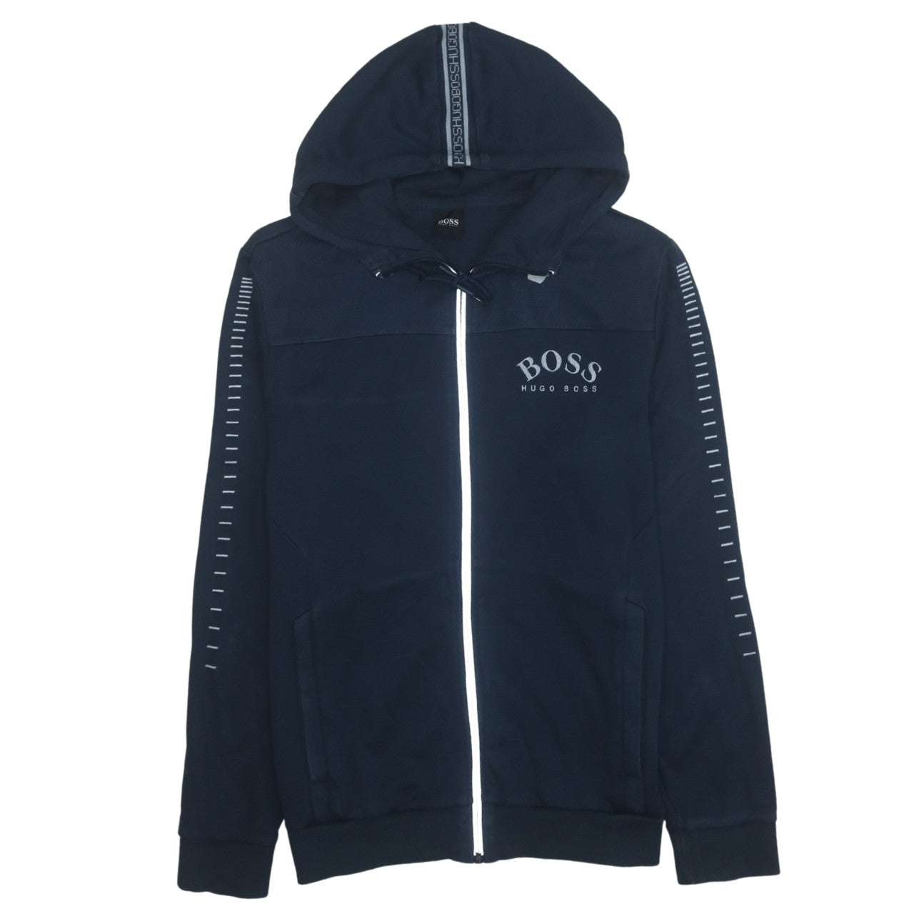 Hugo Boss Men's Blue Full Zip Hoodie M Logo Cotton Blend