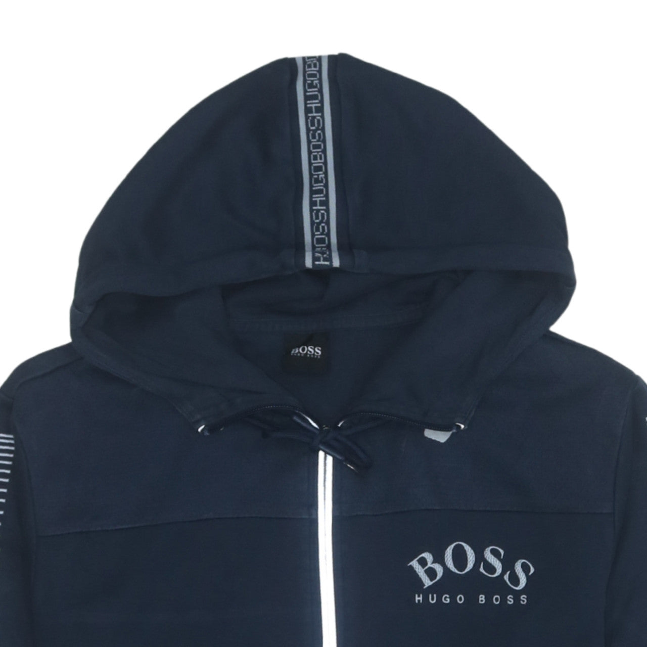 Hugo Boss Men's Blue Full Zip Hoodie M Logo Cotton Blend