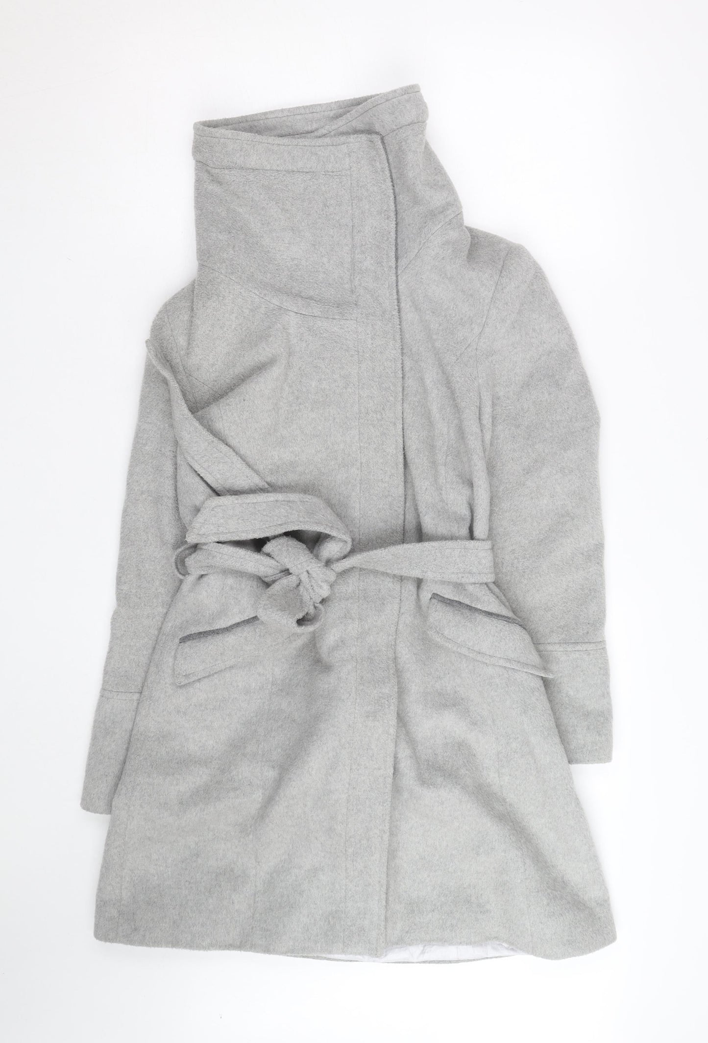 Rocha John Rocha Women's Grey Wool Blend Belted Overcoat Size 12
