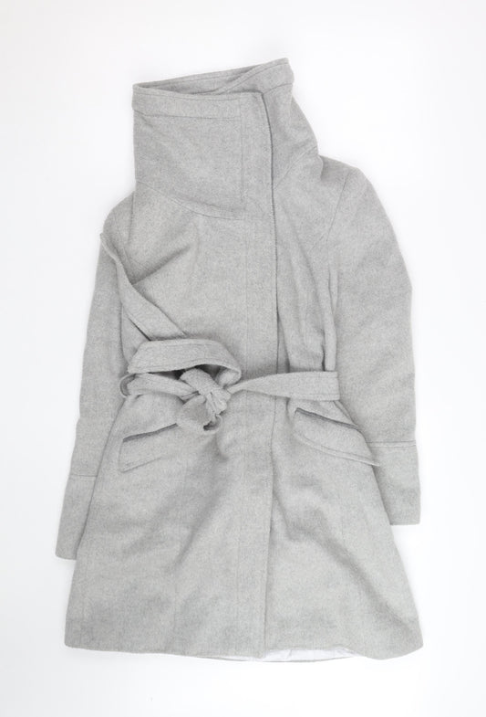 Rocha John Rocha Women's Grey Wool Blend Belted Overcoat Size 12