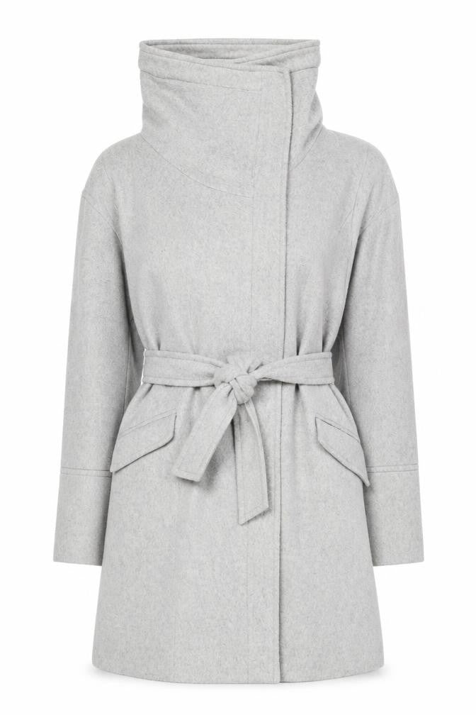 Rocha John Rocha Women's Grey Wool Blend Belted Overcoat Size 12