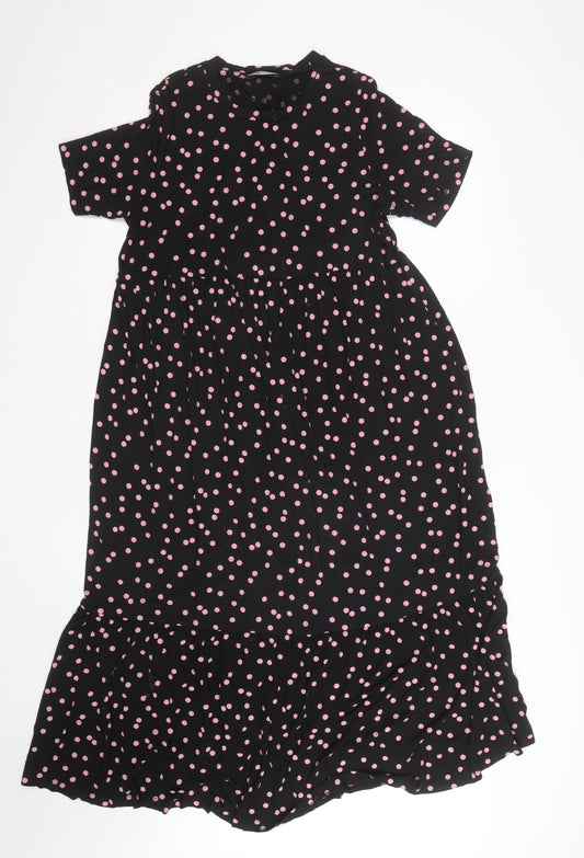 Marks and Spencer Women's Black Pink Polka Dot Midi A-Line Dress Size 12