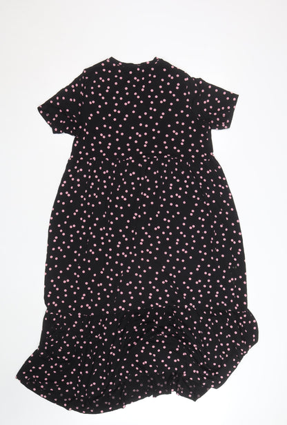 Marks and Spencer Women's Black Pink Polka Dot Midi A-Line Dress Size 12