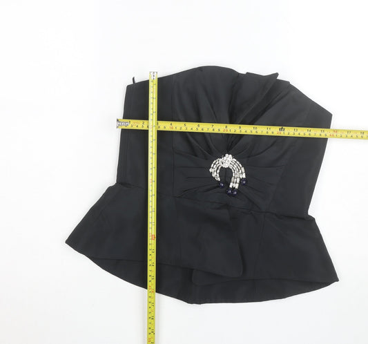 Zara Women Black Strapless Satin Camisole Beaded Party Blouse Size 10