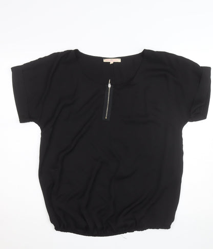Envie de Fraises Women’s Black Size 14 Zip Neck Short Sleeve Blouse