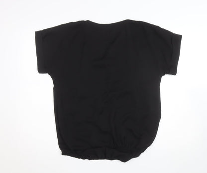 Envie de Fraises Women’s Black Size 14 Zip Neck Short Sleeve Blouse