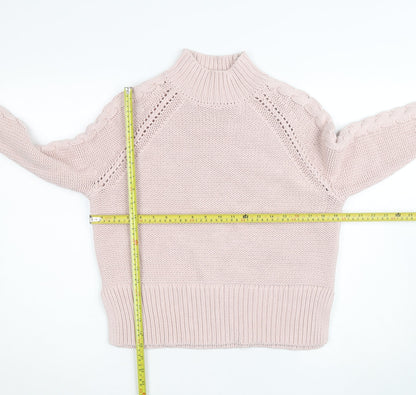Mint Velvet Women Pink Mock Neck Chunky-Knit Pullover Jumper S