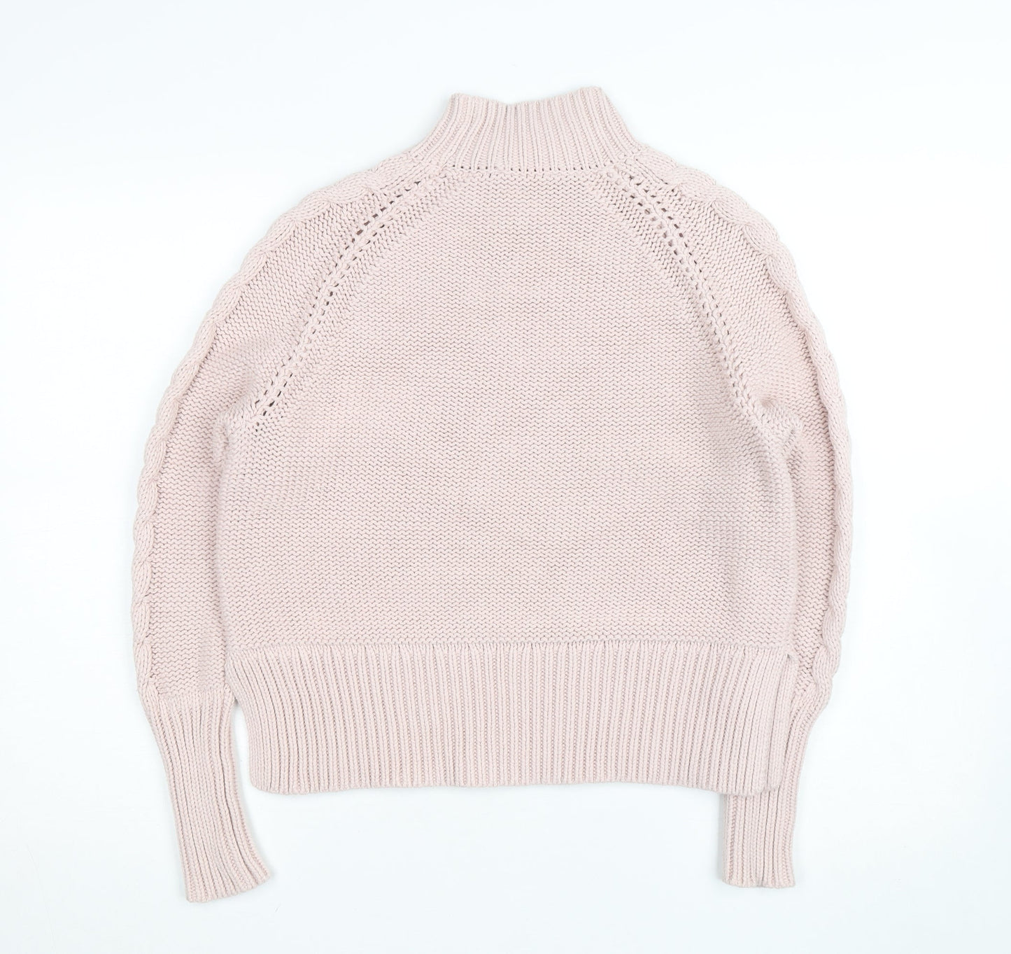 Mint Velvet Women Pink Mock Neck Chunky-Knit Pullover Jumper S