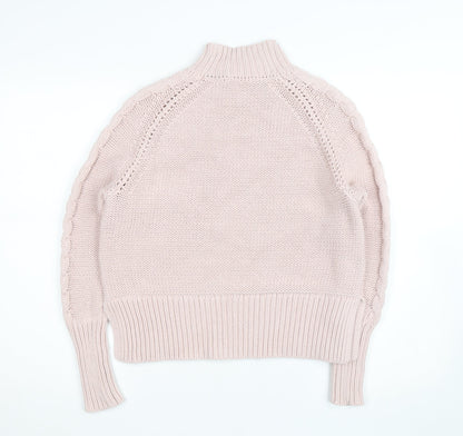 Mint Velvet Women Pink Mock Neck Chunky-Knit Pullover Jumper S