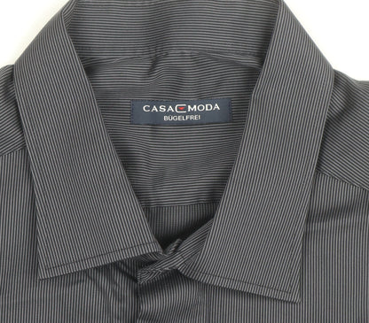 Casa Moda Men's Grey Striped Long Sleeve Non-Iron Cotton Shirt Size 47