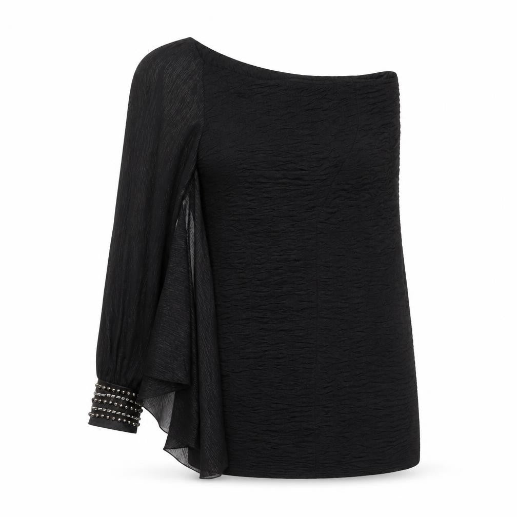 Jasmine London Women's Black One Shoulder Beaded Blouse Size 12