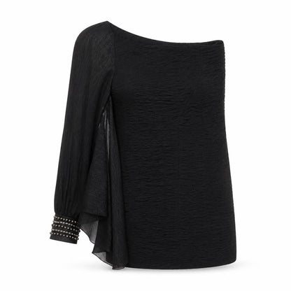 Jasmine London Women's Black One Shoulder Beaded Blouse Size 12