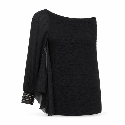 Jasmine London Women's Black One Shoulder Beaded Blouse Size 12