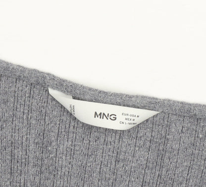 MNG Women's Grey V-Neck Ribbed Knit Long Sleeve Pullover Jumper Size 12