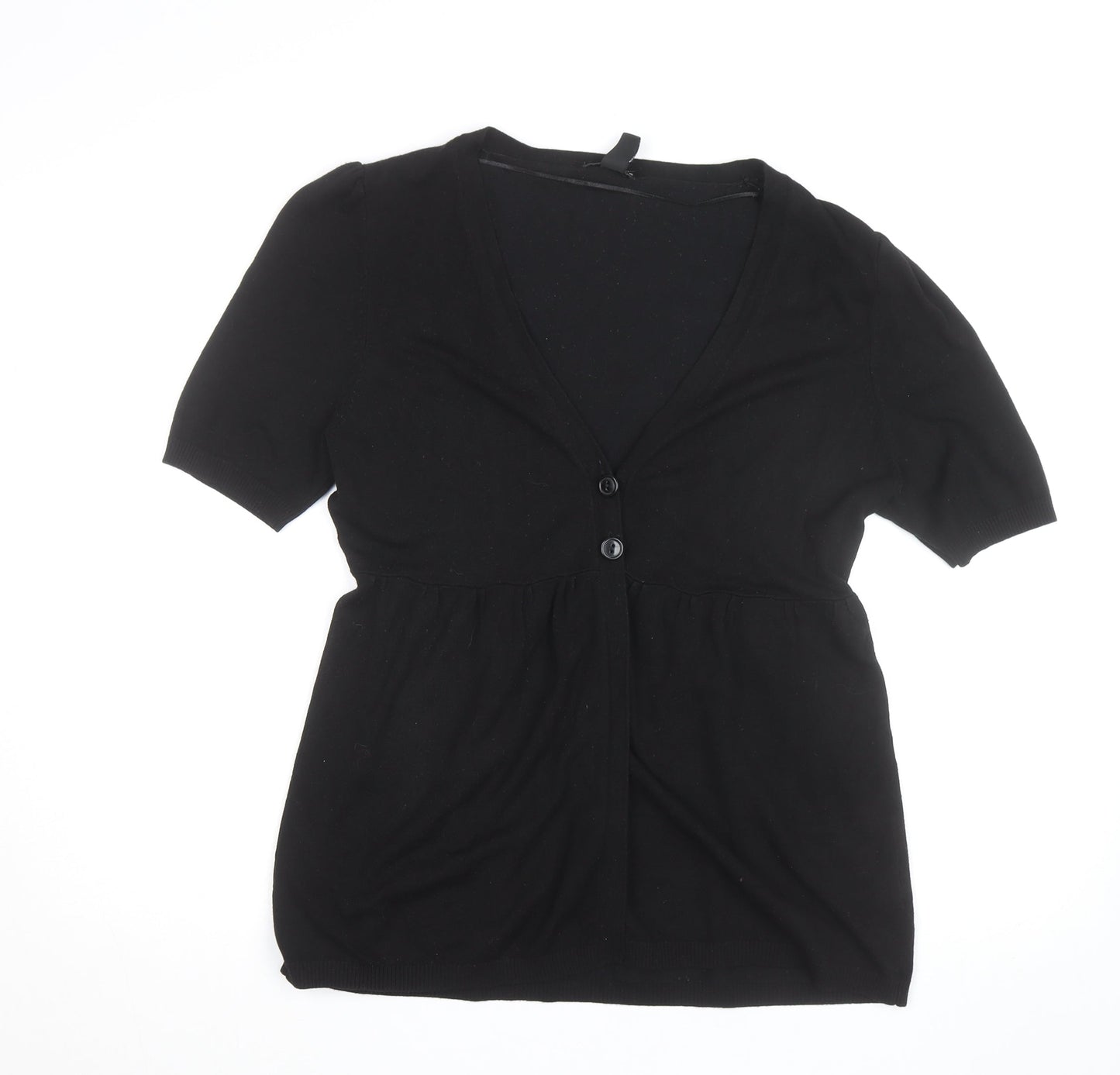 H&M Women's Black Cotton Knit Button V-Neck Tunic Blouse Size L