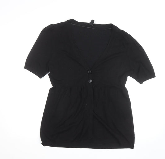 H&M Women's Black Cotton Knit Button V-Neck Tunic Blouse Size L