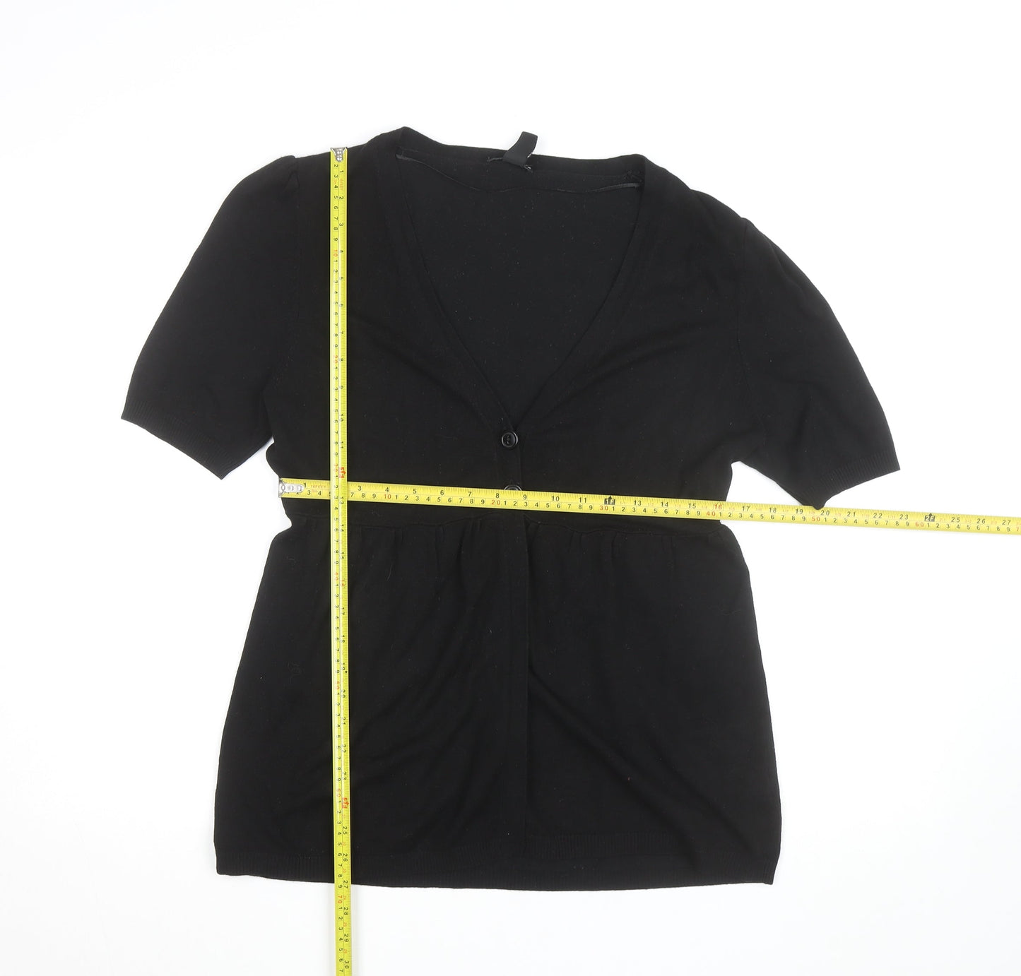 H&M Women's Black Cotton Knit Button V-Neck Tunic Blouse Size L