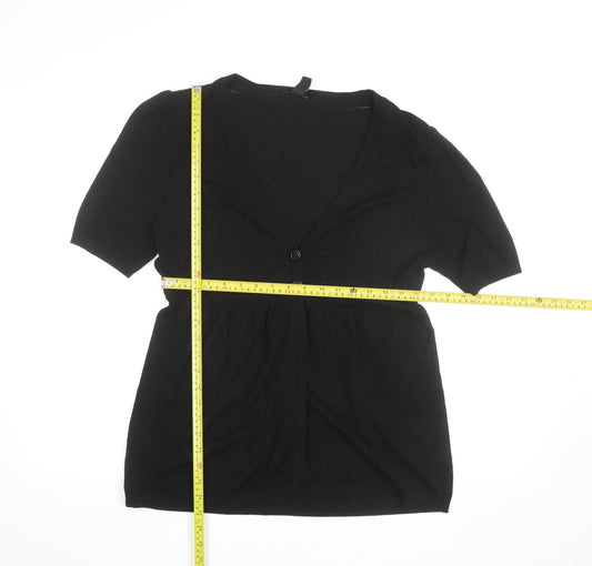 H&M Women's Black Cotton Knit Button V-Neck Tunic Blouse Size L