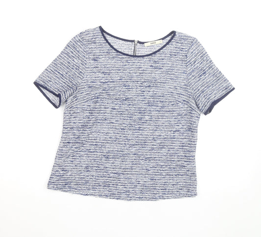 Oasis Women Blue Striped Short Sleeve Crew Neck Top M