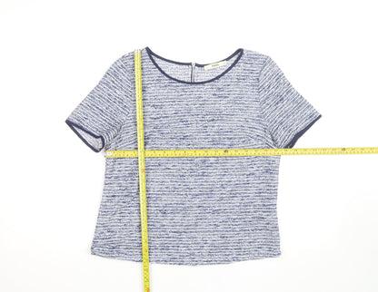 Oasis Women Blue Striped Short Sleeve Crew Neck Top M