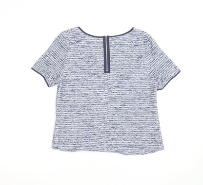 Oasis Women Blue Striped Short Sleeve Crew Neck Top M