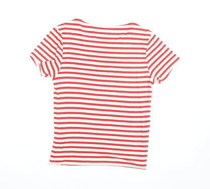 Fever Women's Red Striped Bow T-Shirt Size 8 Short Sleeve Cotton