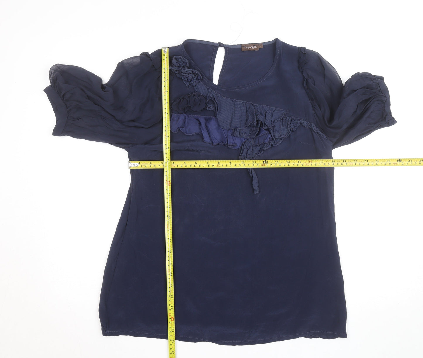 Phase Eight Women's Blue Silk Cotton Ruffle Tunic Blouse Size 12