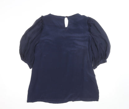 Phase Eight Women's Blue Silk Cotton Ruffle Tunic Blouse Size 12