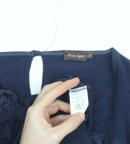 Phase Eight Women's Blue Silk Cotton Ruffle Tunic Blouse Size 12