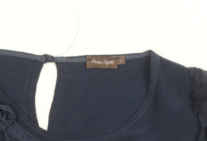 Phase Eight Women's Blue Silk Cotton Ruffle Tunic Blouse Size 12