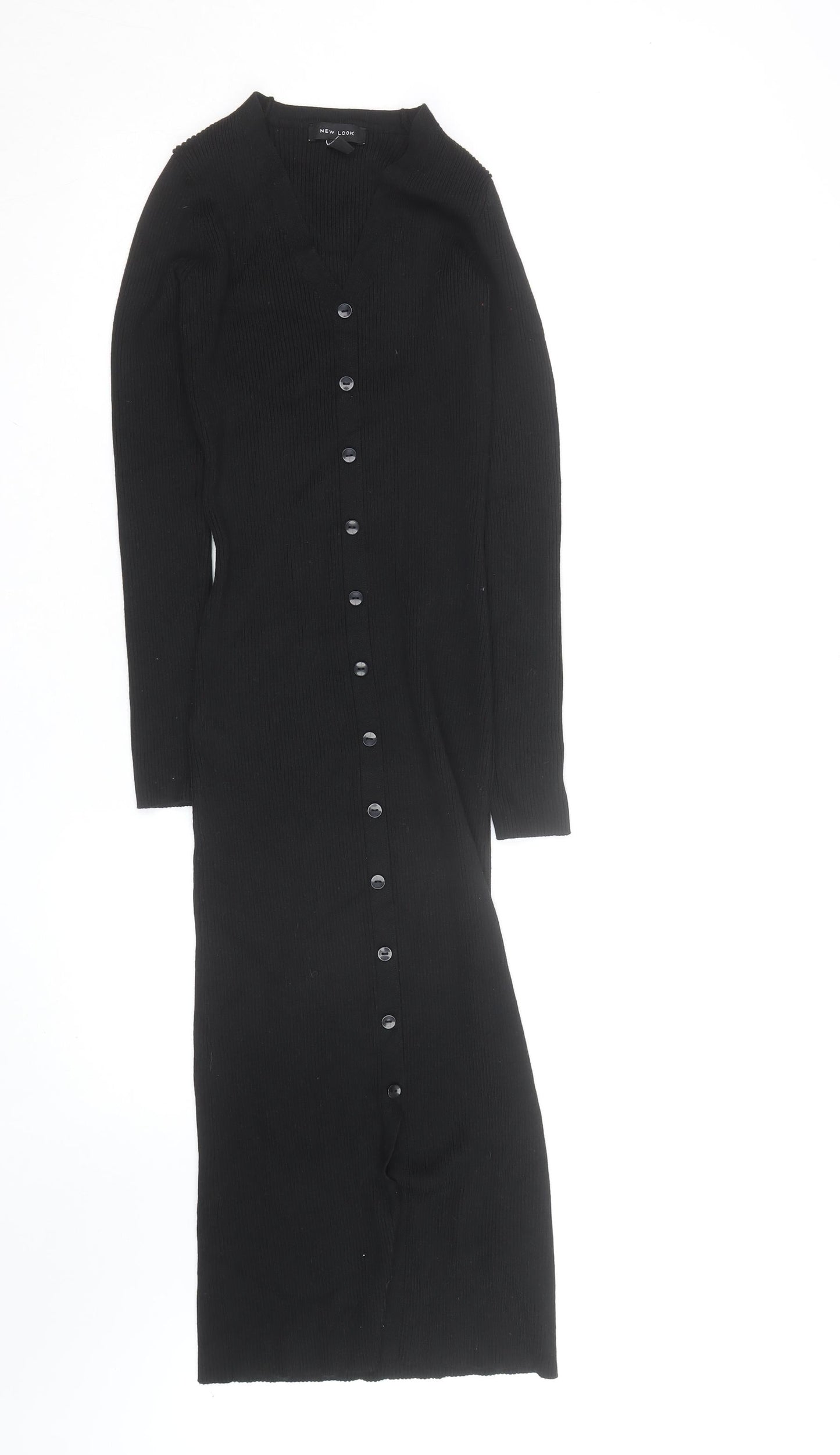 New Look Women's Black Size 8 Bodycon Midi Knit Button Dress