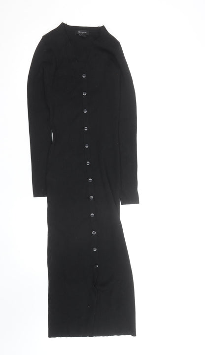 New Look Women's Black Size 8 Bodycon Midi Knit Button Dress